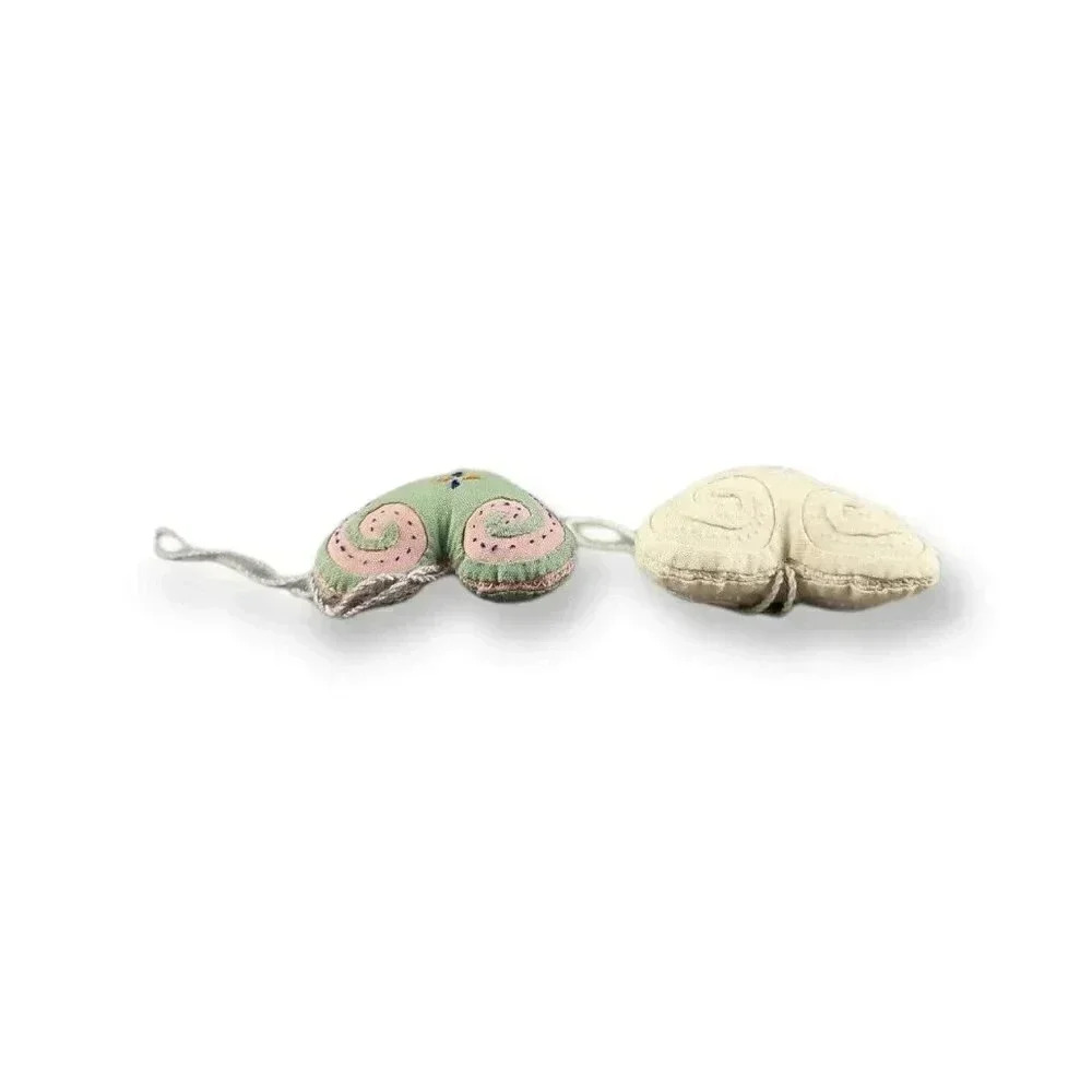 Stitched Fabric Off White & Green and Pink Heart Christmas Tree Ornaments (Pair) - Picture 3 of 6